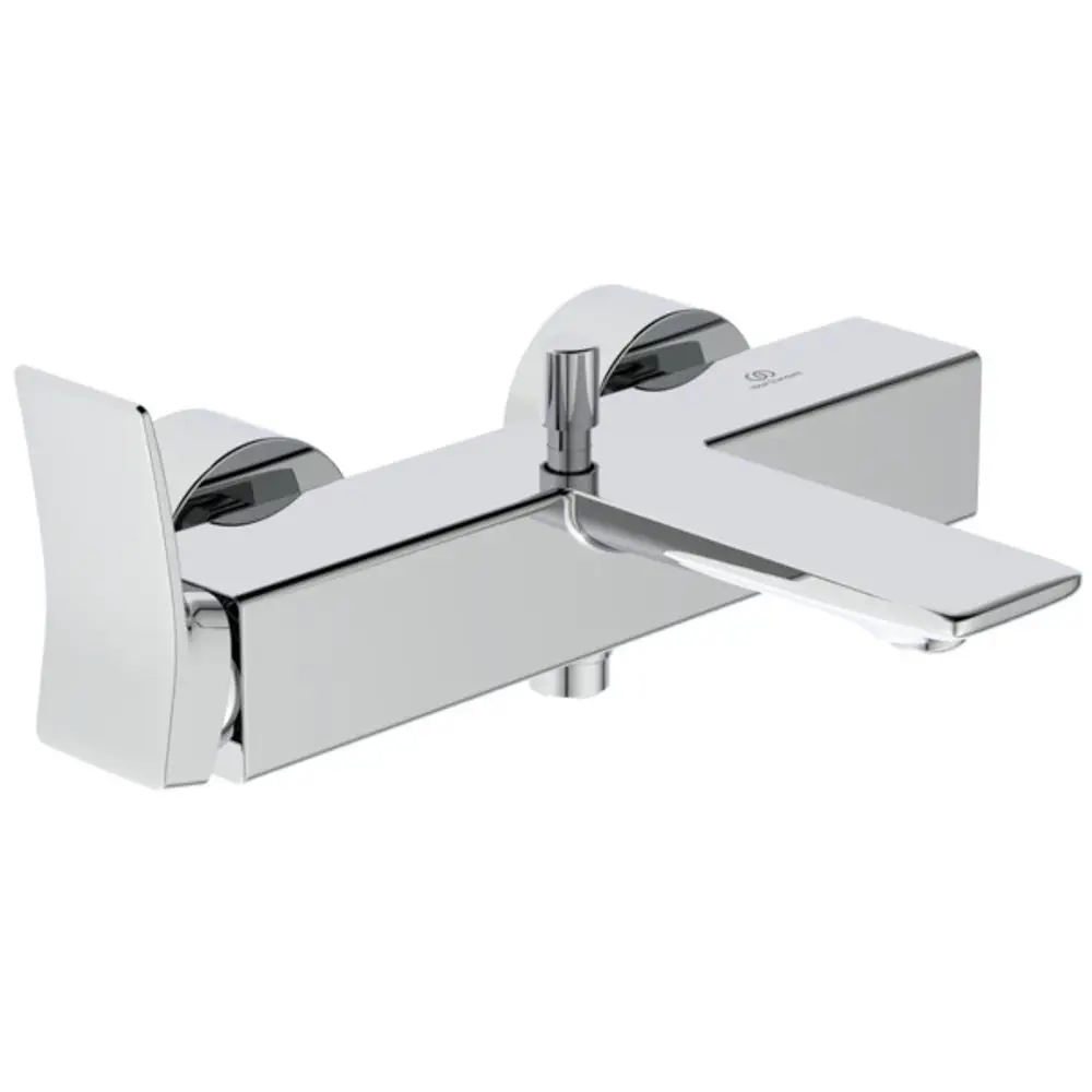 Chromene Badearmatur von Ideal Standard mit einer einteiligen Bauform und zwei Griffflächen zur Wassersteuerung. Minimalistisches Design für Badezimmer.